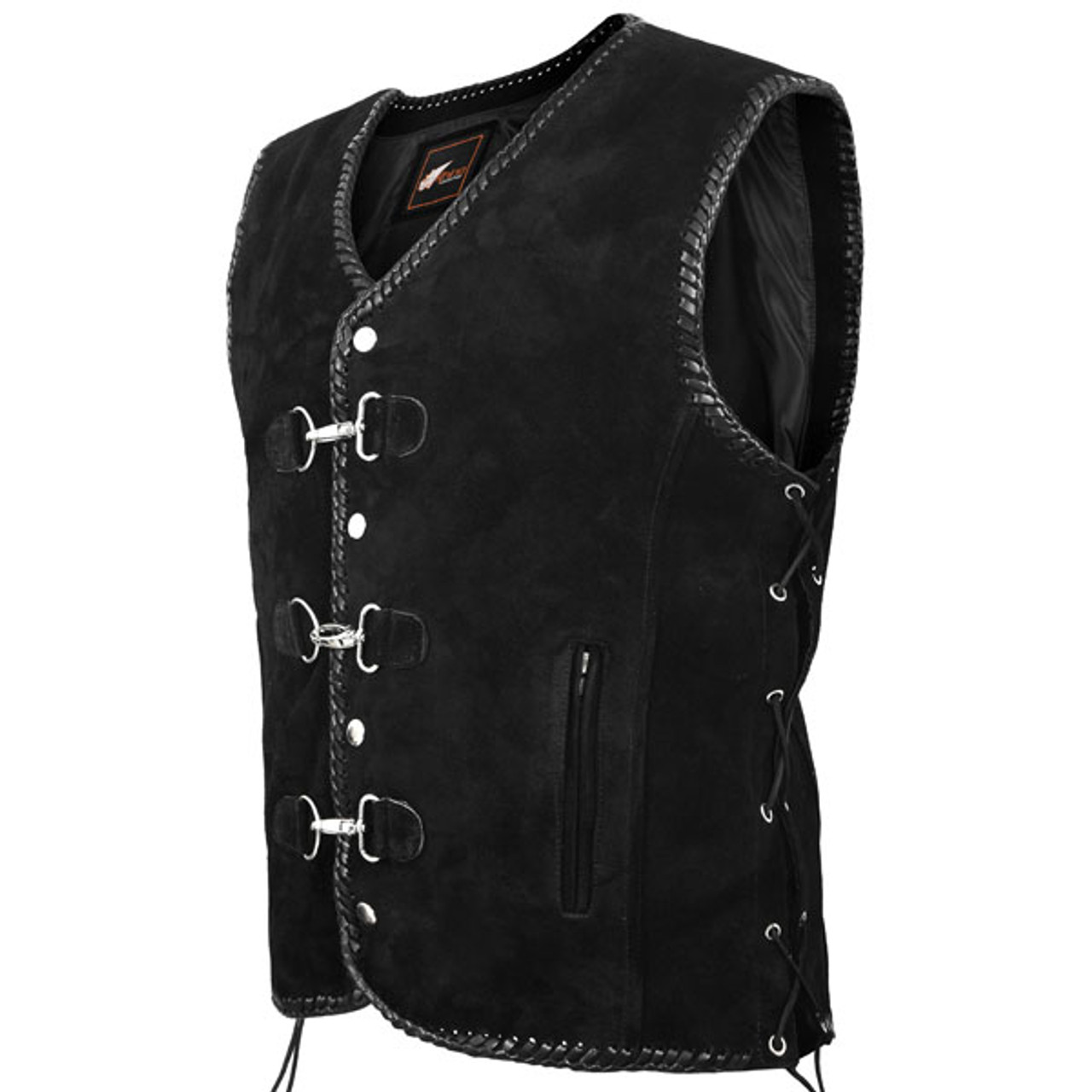 Kismet Suede Vest Hand Braided - Black Leather Braid