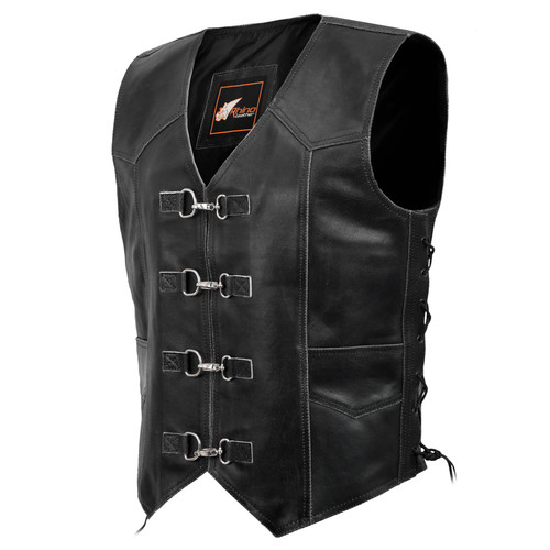 Black Distressed Leather Vest with metal clasps