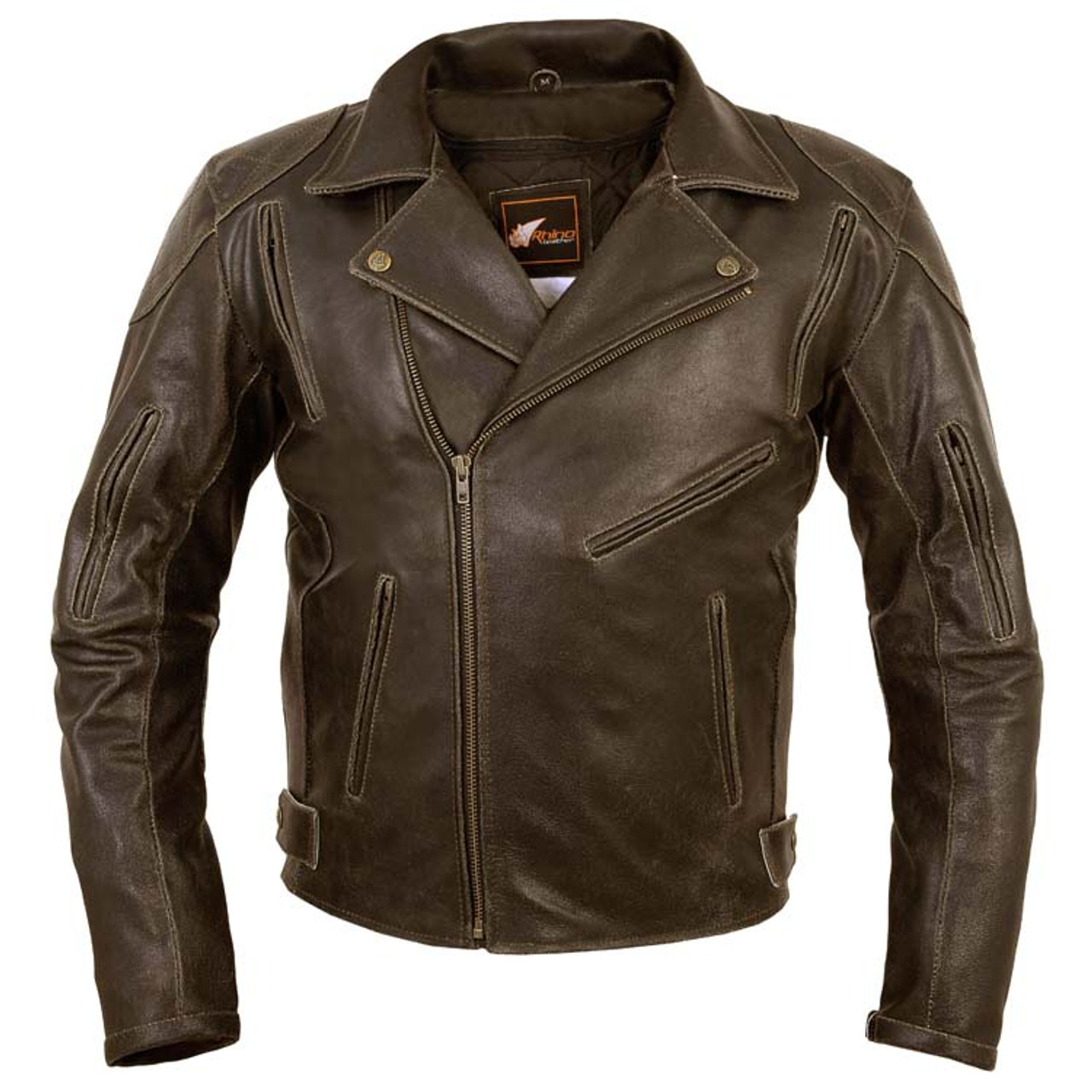 Vintage Brando Black Brown Motorcycle Jacket with Armour & Vents